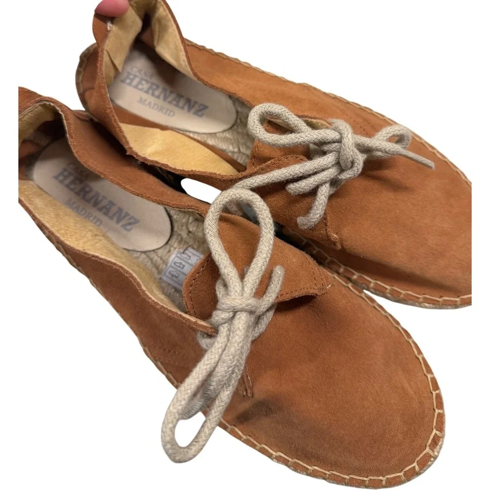 Casa Hernanz Madrid Suede Espadrille Flats Women Size‎ 38 Tan Lace Up